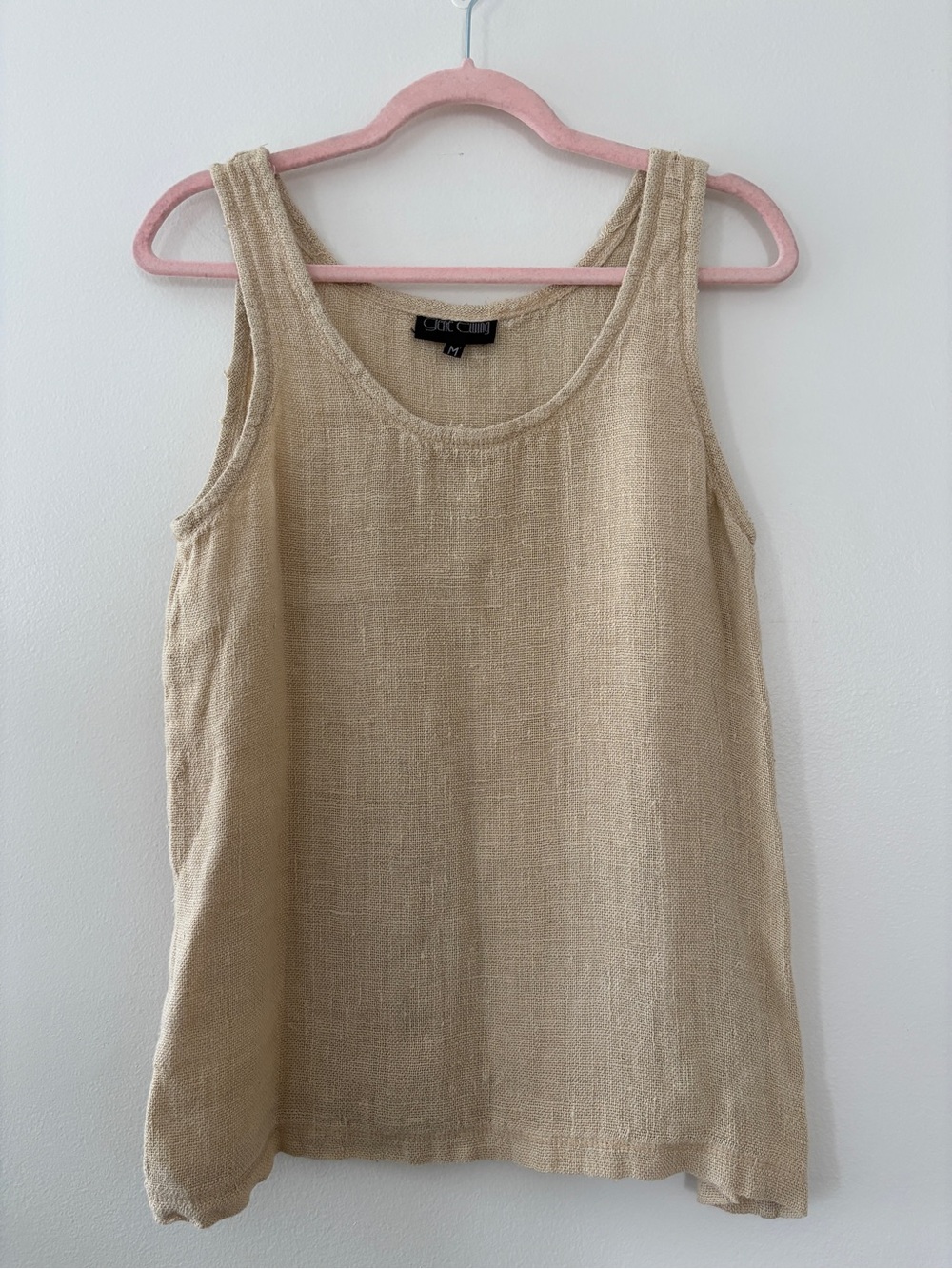 Vintage 100% Linen Beige Tank Top Medium Gene Ewing BIS